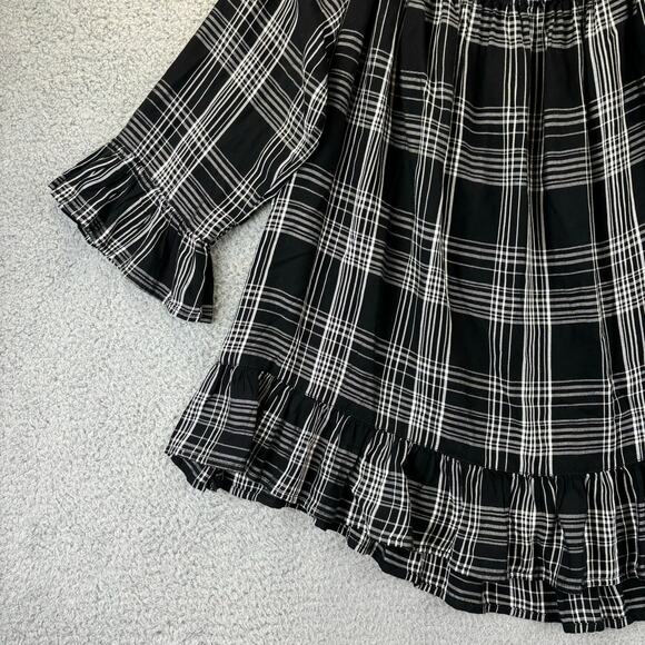 Beach Lunch Lounge Sheetal Top XL Boho Feminine Plaid Off Shoulder Tunic Ruffle - Picture 4 of 12